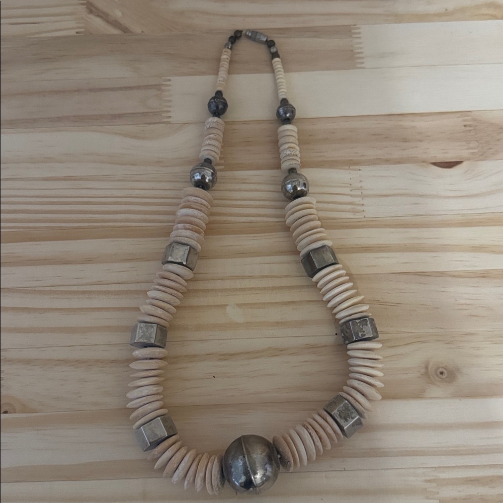 Beige and Silver Beaded Necklace
